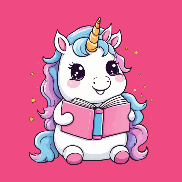 Cute Unicorn Reading Book by Rishirt