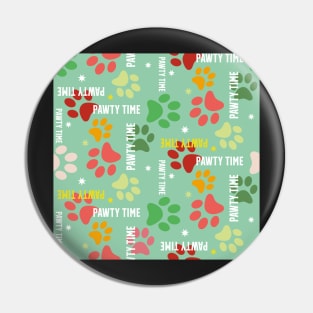 pawty time – paw prints on green seamless repeat pattern Pin