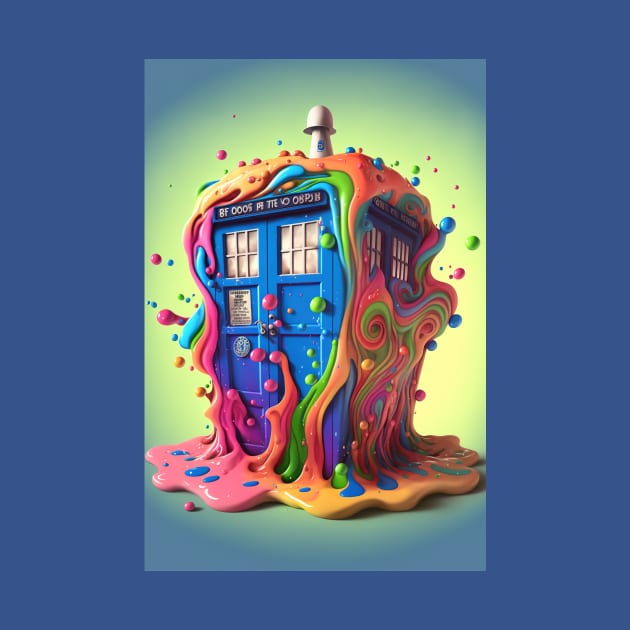 Psychedelic Police Box From Another Trip - Rainbow Dripping Paint - Colorful Psychedelia Illustration by JensenArtCo