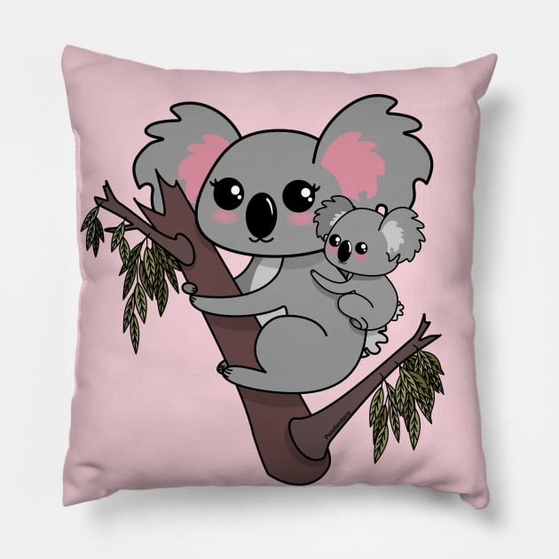 Kawaii koalas mother and baby Pillow by Pendientera