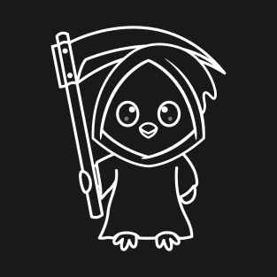 Cute Penguin Grim Reaper Halloween Cartoon Character (Outline) T-Shirt