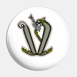 Celtic Cat Letter V Pin