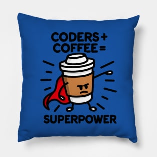 Coders + coffee = superpower (superhero) dark Pillow