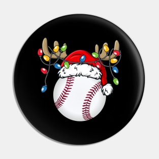 Baseball With Santa Hat Reindeer Antlers Christmas Lights Pin