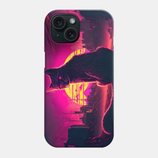 Stray Cat Watching Synthwave Sunset In Apocalyptic City Phone Case