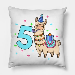 I am 5 with Lama - kids birthday 5 years old Pillow