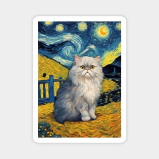 Persian Cat Breed Portrait Painting in a Van Gogh Starry Night Art Style Magnet