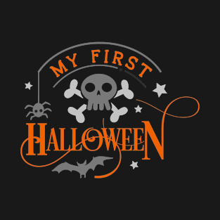 My First Halloween Cute Skull and Bat Quote T-Shirt