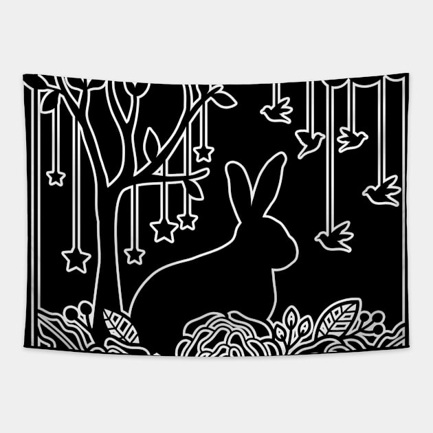 Rabbit Scene Roses Tapestry by letnothingstopyou