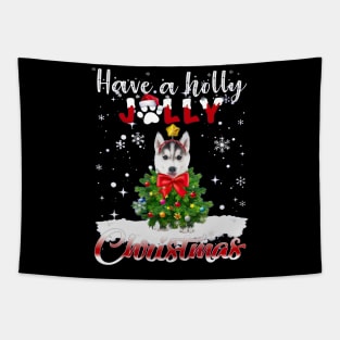 Have A Holly Jolly Christmas Husky Dog Xmas Tree Tapestry