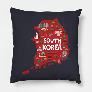 South Korea Illustrated Map Pillow