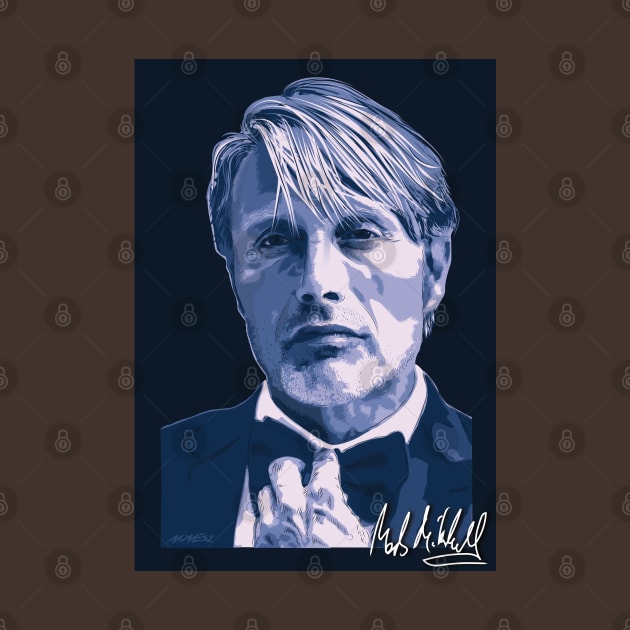 Mads Mikkelsen Signed Portrait 2 by Nonesz Workshop