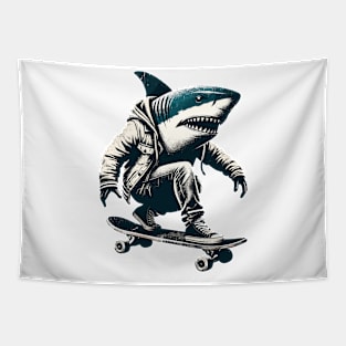 Retro Vintage Shark Skater Skateboarder Tapestry