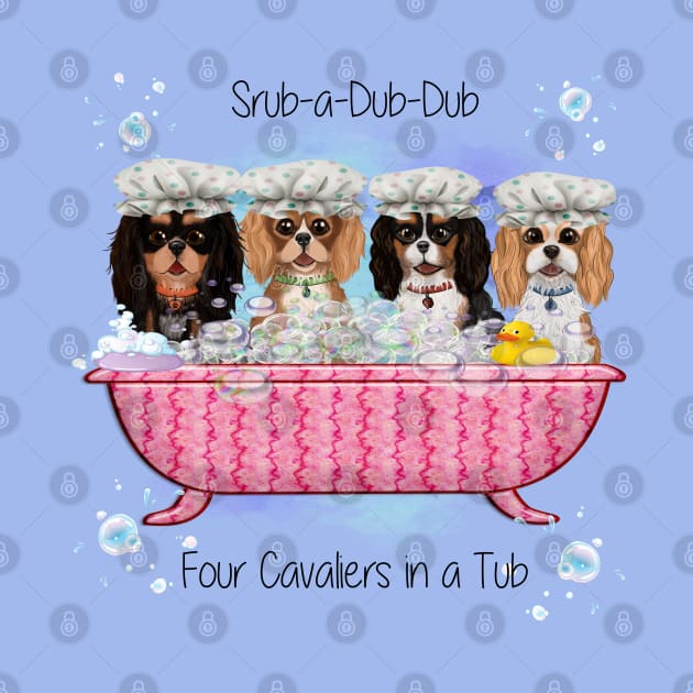 Four Cavalier King Charles Spaniels in a Bath Tub by Cavalier Gifts