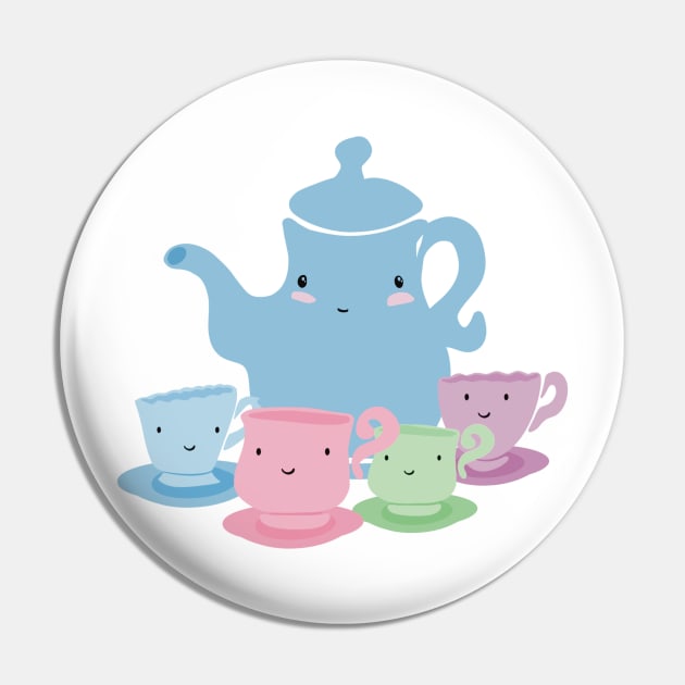 Pastel Mother Teapot and Children Teacups Illustration Pin by SubtleSplit