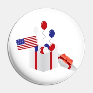 Usa flag and Blue, Red, White Balloons Pin