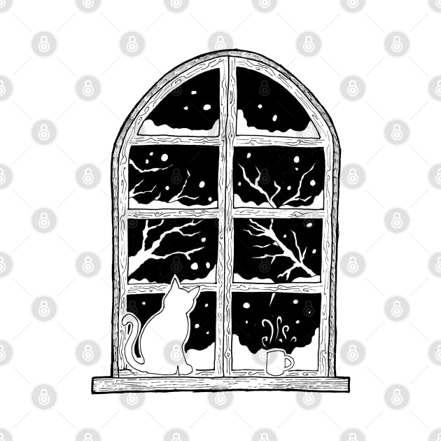 Winter window with snow and a cat by PrintablesPassions