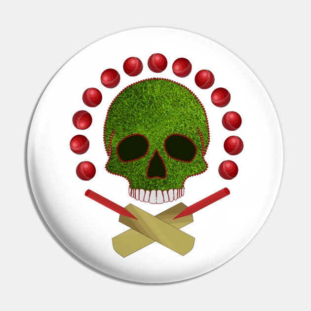 Cricket Sport Skull Pin by Nuletto