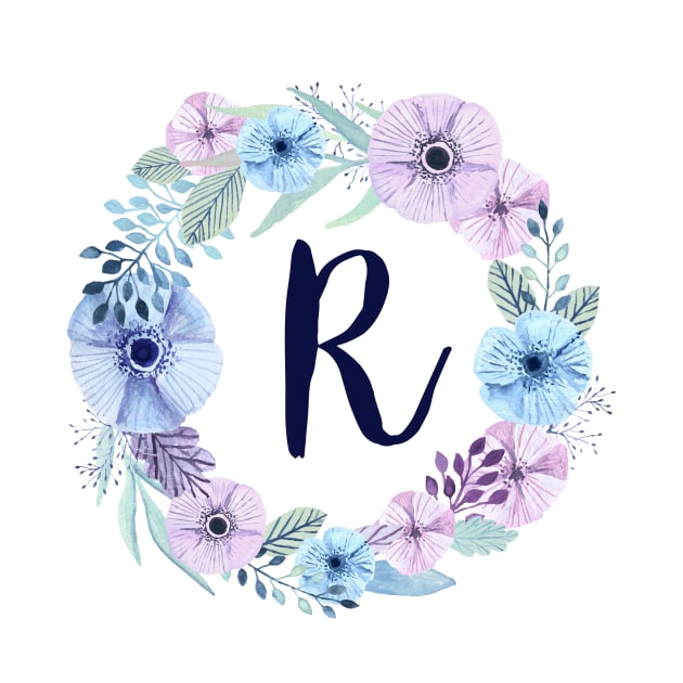 Floral Monogram R Icy Winter Blossoms by floralmonogram
