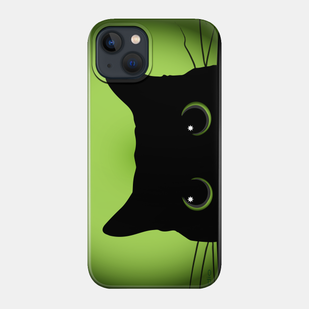 Peek-a-Boo Black Cat (Green) - Black Cat - Phone Case