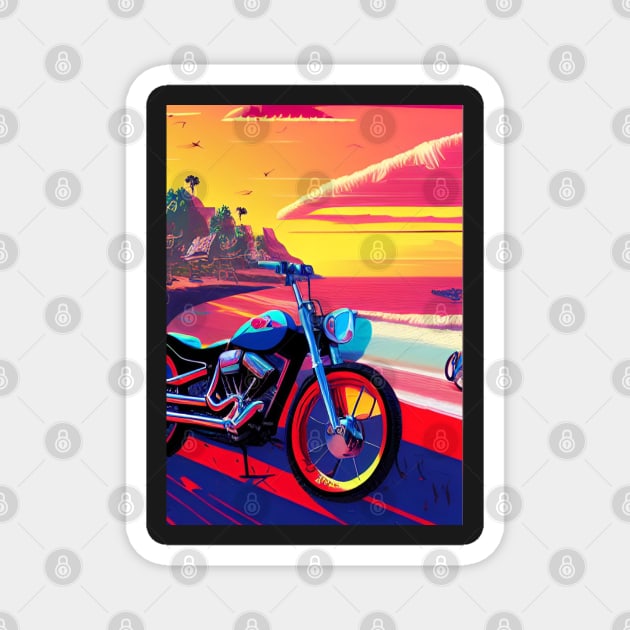 COLORFUL SURREAL RETRO MOTORCYCLE ON THE BEACH Magnet by sailorsam1805