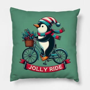 Jolly Ride - Cute penguin on a bicycle Pillow