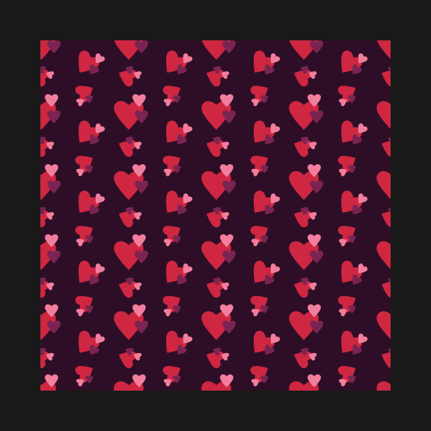 Red Pink and purple hearts seamless pattern on Dark Purple background by sigdesign