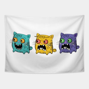 Yellow teal and violet stylized cats Tapestry