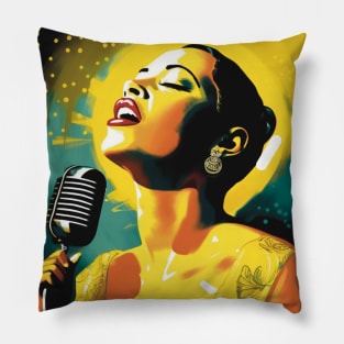 Billie Holiday Jazz Blues Singer Modern  Popart by LozsArt Pillow