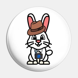 Funny bunny is holding a camera Pin