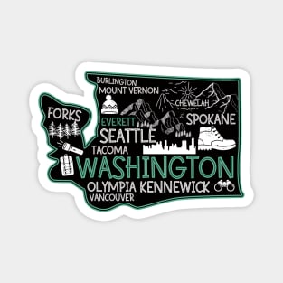 Everett Washington cute map Tacoma Seattle Kennewick Spokane Magnet