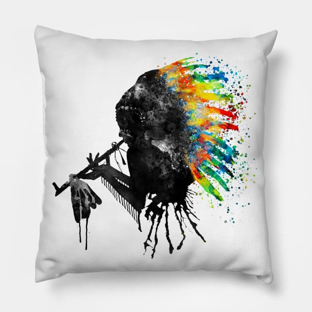 Indian Silhouette with Colorful Headdress Pillow by Marian Voicu