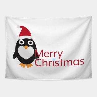Merry Christmas with Cute Cartoon Penguin Tapestry