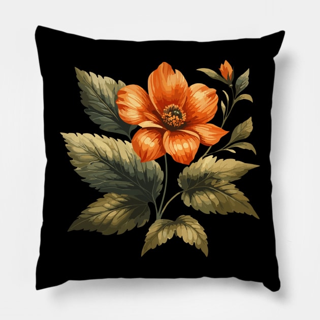 Retro Floral Bloom Pillow by Siha Arts