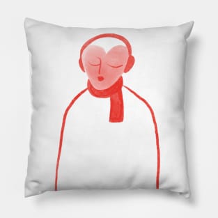 Red heart with headphones listening to music Pillow