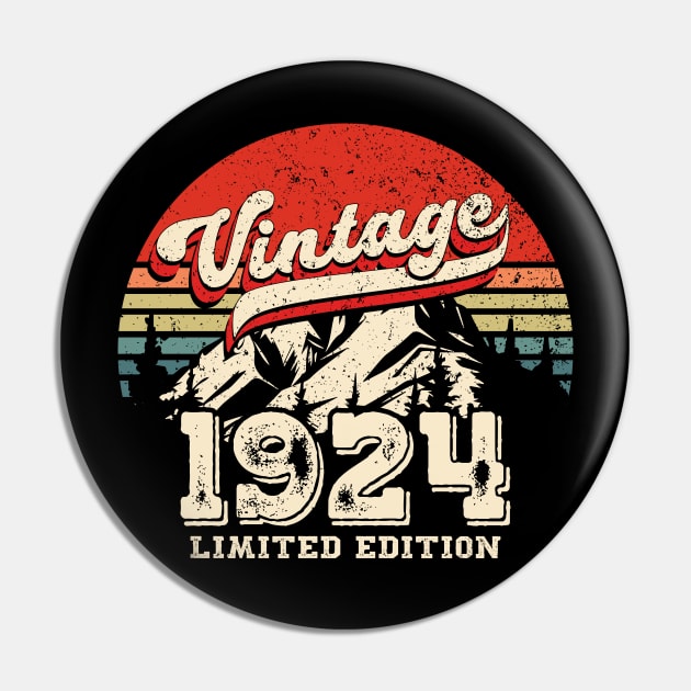 Vintage 1924 Birthday Gift Retro Distressed 100th Pin by Cuteness Klub