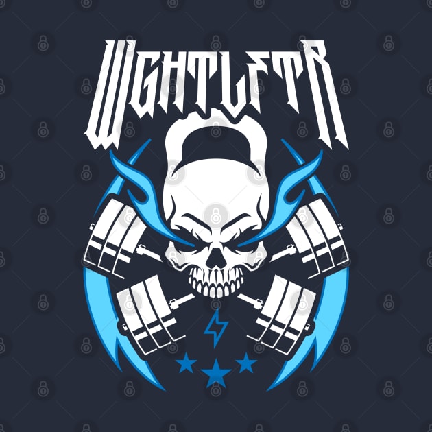 WGHTLFTR / Weightlifter (Kettlebell Skull Cross Barbell) Blue Blaze by brogressproject
