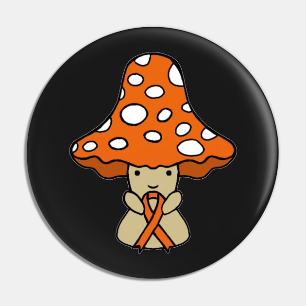 Mushroom holding a big Awareness Ribbon (Orange) Pin by CaitlynConnor