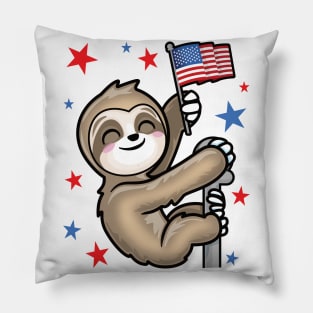 USA American Patriotic Cute Climbing Sloth Stars Pillow