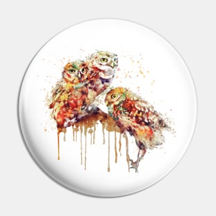 Three Cute Owls Watercolor Painting Pin