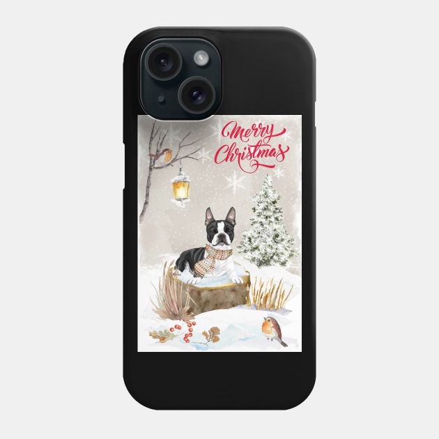 Boston Terrier Merry Christmas Santa Dog Phone Case by Puppy Eyes