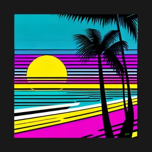 RetroWave 80s Sunset Beach 65 T-Shirt