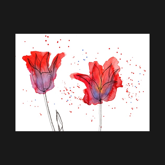 Modern Tulips with Watercolor and Ink by Sandraartist