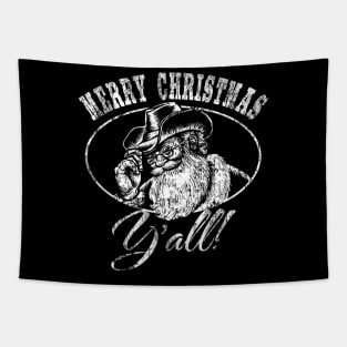 Merry Christmas Y'all Country Cowboy Santa Claus Tapestry