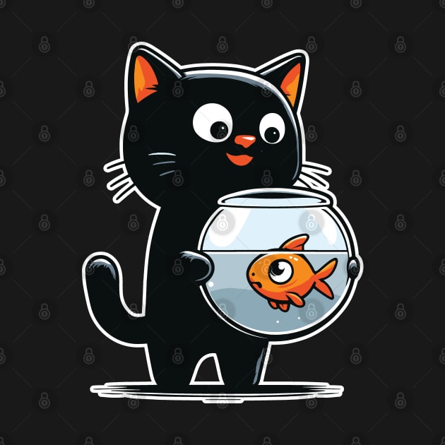 Cat Staring Down at Fish in Fishbowl Graphic by Graphic Duster