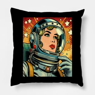 Female Astronaut Comic Book Style Pillow