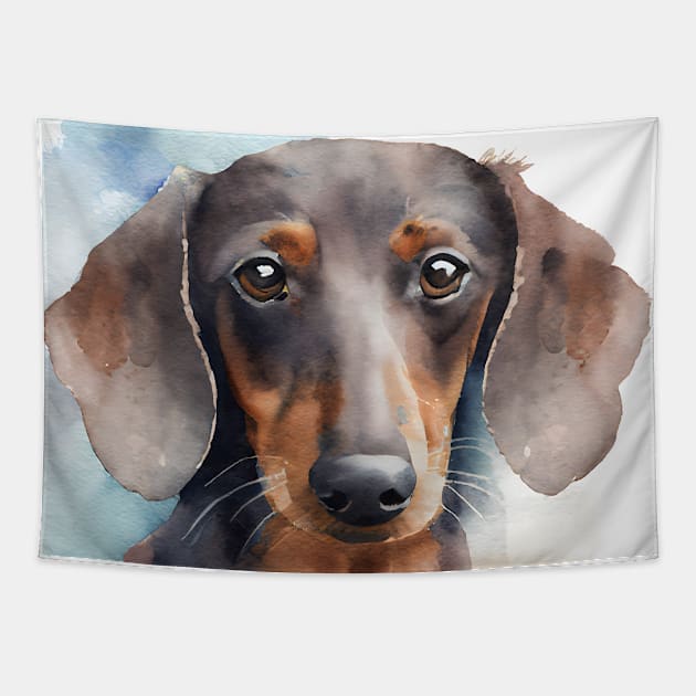 Watercolor Dachshund Black and Brown Portrait Tapestry by designs4days