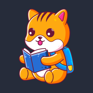 Cute school cat reading book T-Shirt
