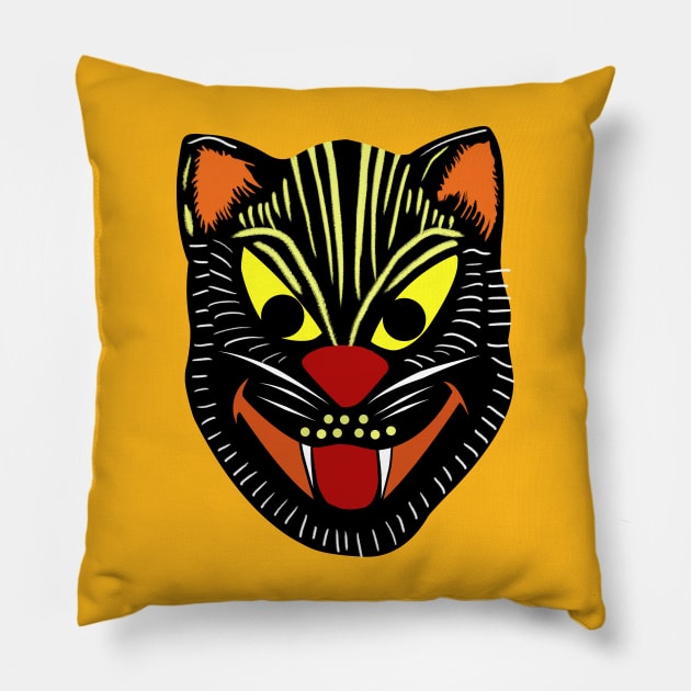 Vintage Halloween black cat mask Pillow by ThatPopLife