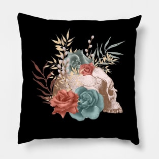 Skull with Floral Roses Pillow